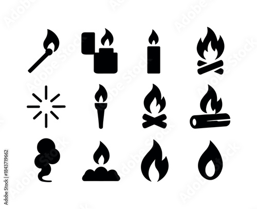 Fire Icons Set. Fire and Flame. Solid icon set of Fire and Flame