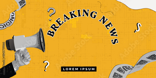Announcing breaking news with a megaphone and bold graphic design elements