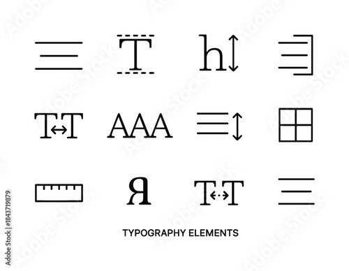 Typography Icon Set. Typography elements. Line icon set of typog