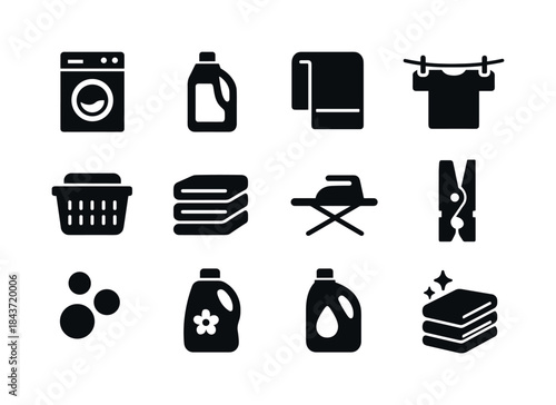 Laundry Icons Set. Laundry. Solid icon set of Laundry: washing m