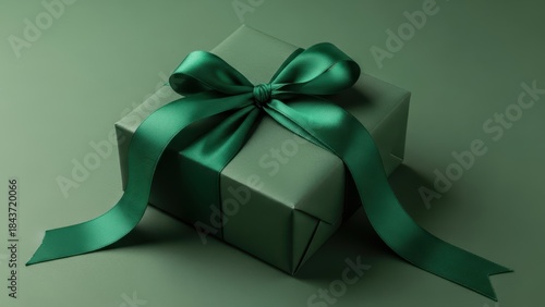 Gift Box Elegance: A beautifully wrapped gift box with a silk ribbon, presented on a monochromatic backdrop, this image embodies elegance and anticipation.