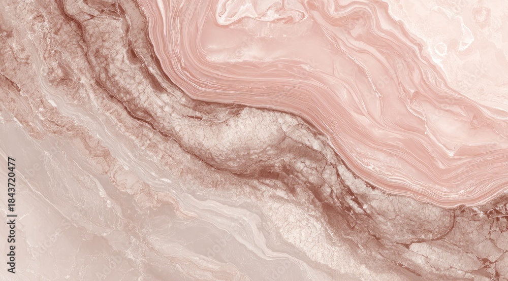 Fototapeta premium Swirling abstract artwork with shades of rose, cream, and brown, depicting fluid marble-like textures