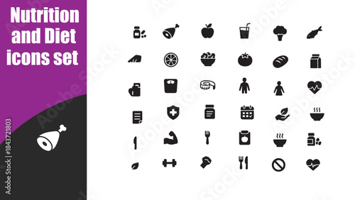 Nutrition and Diet icons set