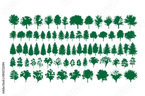 Collection of various tree silhouettes in different shapes and sizes