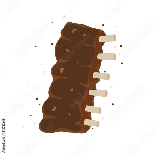 Grilled Pork Ribs with BBQ Sauce Vector. Isolated vector illustration of grilled pork ribs with barbecue sauce in a flat cartoon style. Perfect for food menus, restaurant logos, and cooking icons.