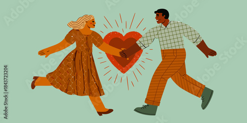 A couple sharing a heart symbolizing love and connection in a vibrant illustration