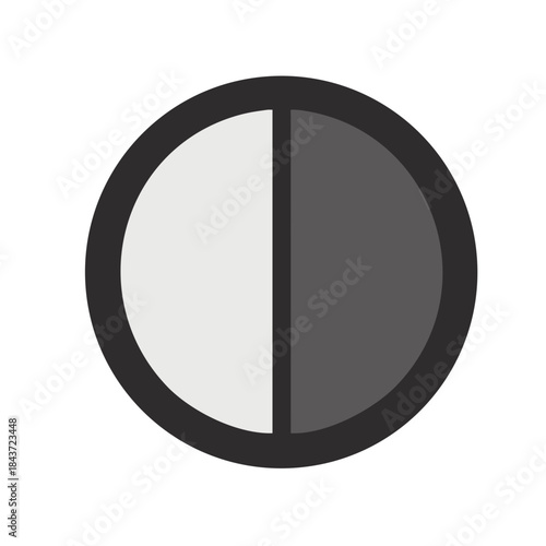 Circular black and white icon with split shade representing balance and duality,