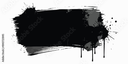 Vector black paint, ink brush stroke or shape. Dirty grunge design element, box or background for text.