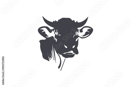 Black cow head logo silhouette on white background.