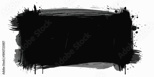 Vector black paint, ink brush stroke or shape. Dirty grunge design element, box or background for text.