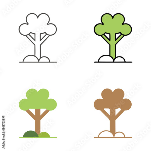 Four colorful plant growth in different colors and stages of development green brown