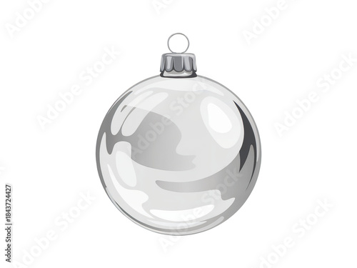 Glass Christmas ball hanging on ribbons silver, illustration png element isolated on transparent background