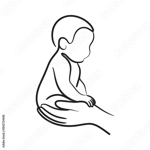 A gentle hand cradling a baby a simple line drawing of care