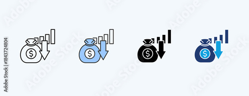 Economic Decline Multiple Icon Illustration Vector