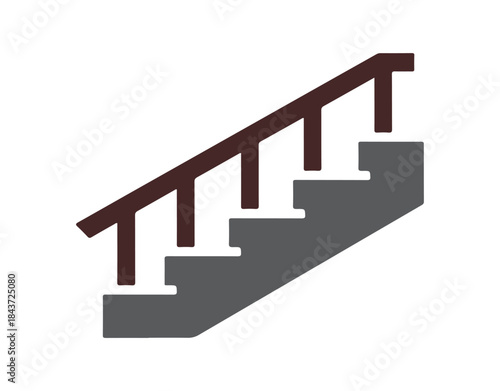 Staircase with a handrail illustrated in a linear style. A staircase featuring a railing. The stroke width can be modified.

