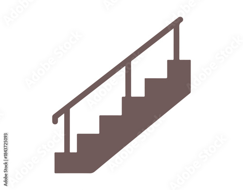 Staircase icon featuring a railing in a linear style. A staircase equipped with a handrail. Stroke width can be edited.

