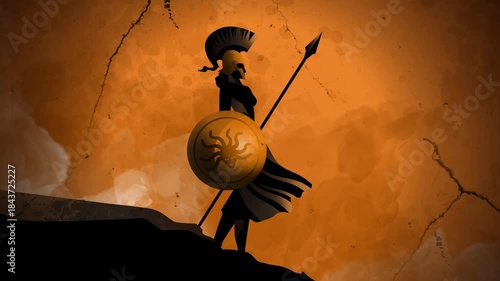 greek goddess athena standing on a hill overlooking the ancient city