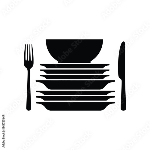 Kitchen dishes household items silhouette icon vector illustration