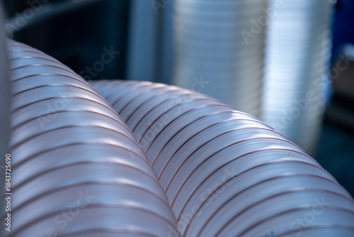 Flexible PUR antistatic suction hose for air conditioning, background flexi hose, industrial ventilation.	