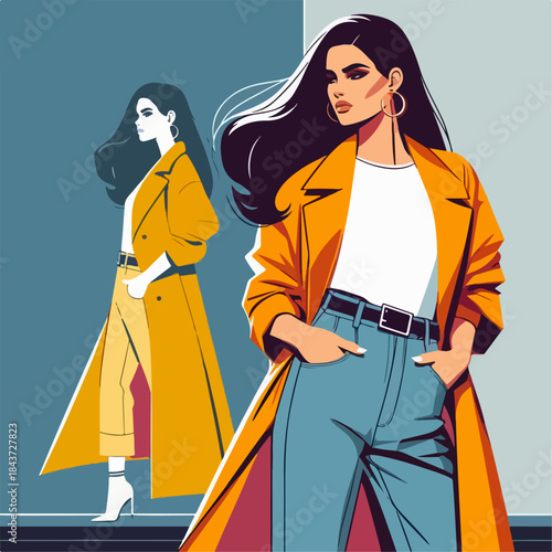 vector illustration simple of Model posing for photoshoot
