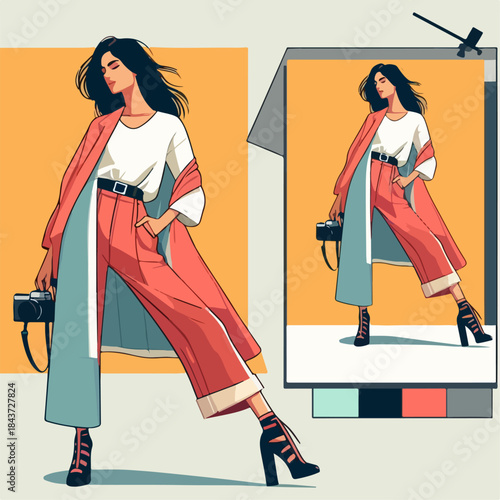 vector of Model posing for photoshoot