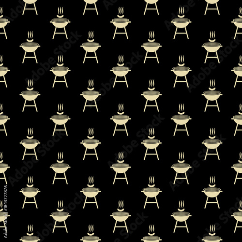 Grill BBQ vector seamless pattern isolated on black background