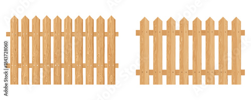 Rustic wooden picket fence, light wood tone