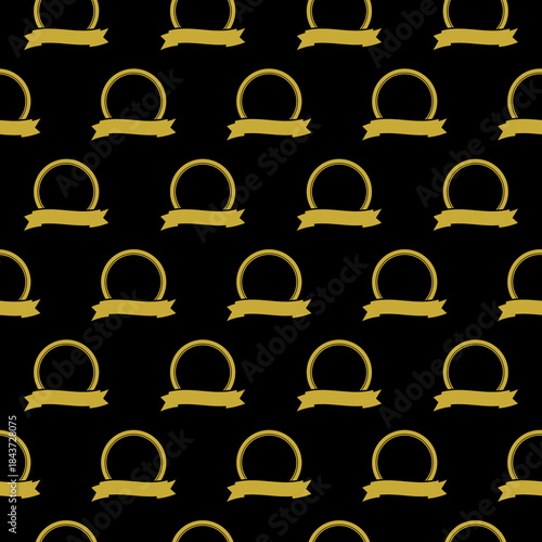 Old simple badge Vintage sign seamless pattern isolated on black background