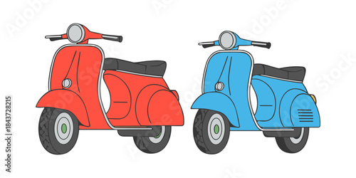 Retro scooters in red and blue colors