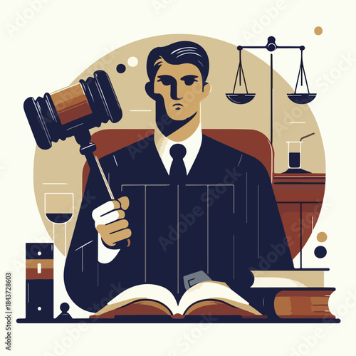 vector illustration simple of Judge holding gavel