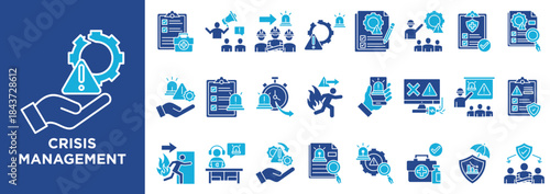 Crisis Management  icon collection set. Containing design crisis, management, risk, emergency, response, planning, control, mitigation
