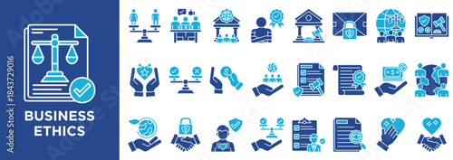 Business Ethics  icon collection set. Containing design ethics, integrity, compliance, transparency, governance, responsibility