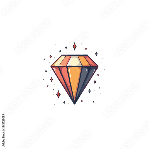 Geometric diamond design showcasing a segmented gem with colorful bands and sparkle effects