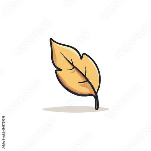 Simple solitary golden autumnal leaf illustration conveying the beauty of nature and seasonal