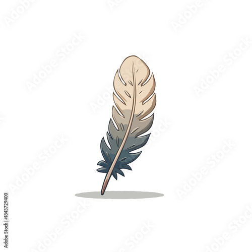 Stylized avian quill illustration conveying lightweight, gentle descent with gradient hues and