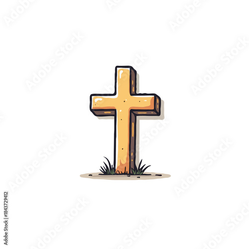 Stylized christian cross with grassy base symbolizing faith hope and spiritual solace through