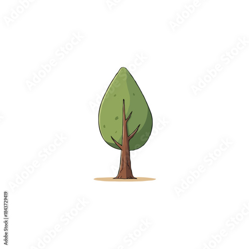Stylized cartoon tree illustration showcasing verdant foliage and a simple brown trunk on white
