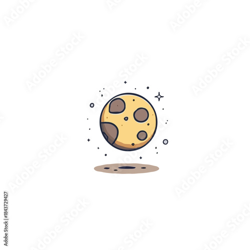 Stylized cosmic illustration displaying a planetary body orbiting with various dimensional