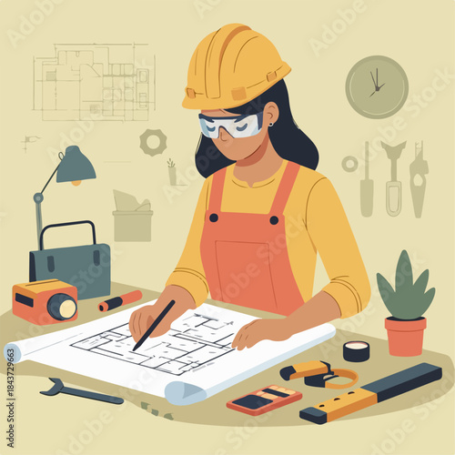 Engineer inspecting blueprint