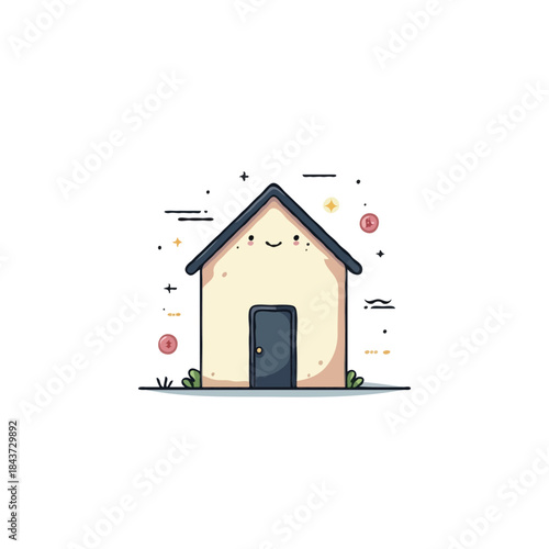 Whimsical house illustration conveying simplicity, homeownership, and a charming design with