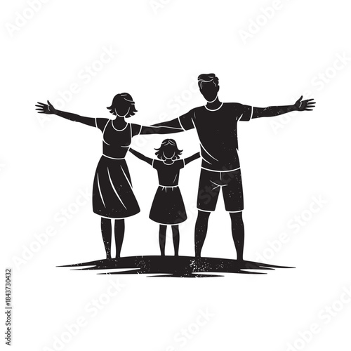A silhouette of a family with outstretched arms embracing togetherness