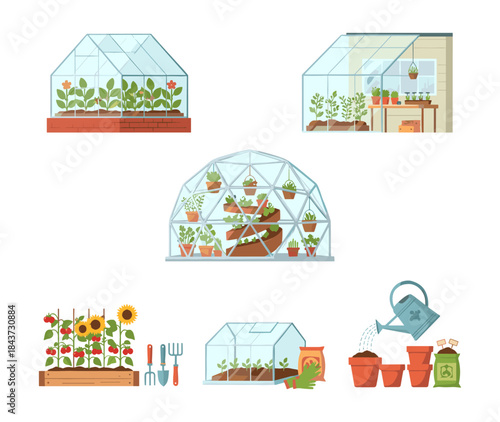 Greenhouse and gardening tools for growing plants