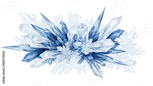 Dynamic arrangement of sparkling blue and white ice crystals, a captivating abstract illustration of frozen formations.