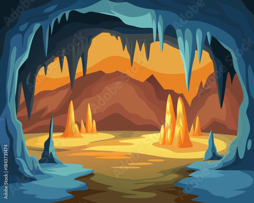 Cave grotto with glowing formations Vector