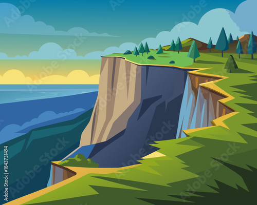 Cliff landscape overlooking the ocean Vector