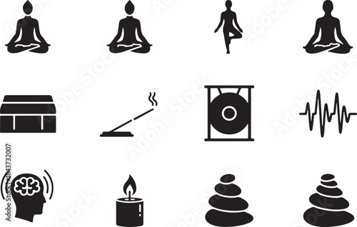 Black and White Silhouette Vector Icon Set of Public Health, Virus Protection, Disease Prevention, and Safety Measures