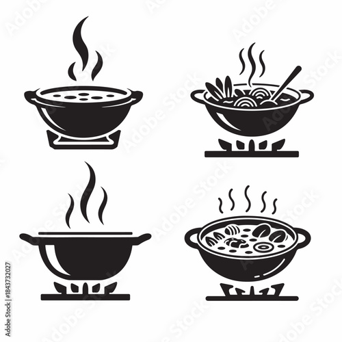 Steaming hot pot silhouette vector illustration neat line artwork
