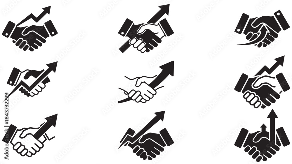 Naklejka premium Handshake with Rising Arrow Integrated for Growth Partnerships and Performance Agreements