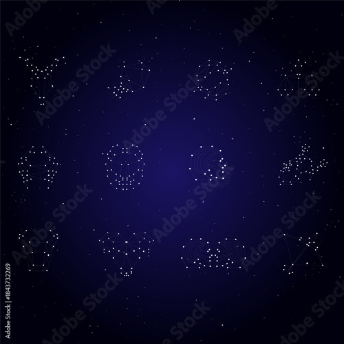 astrological sign symbols. minimalist vector. set of symbols for horoscope. 12 zodiac signs. Aries, Taurus, Leo, Gemini, Virgo, Scorpio, Libra, Aquarius, Sagittarius, Pisces, Capricorn, Cancer