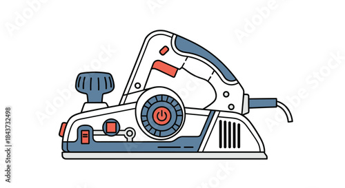 Detailed and modern line art illustration of an electric hand planer, a powerful woodworking tool for smoothing wood surfaces.